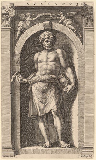 Vulcan af Hendrik Goltzius after Polidoro da Caravaggio