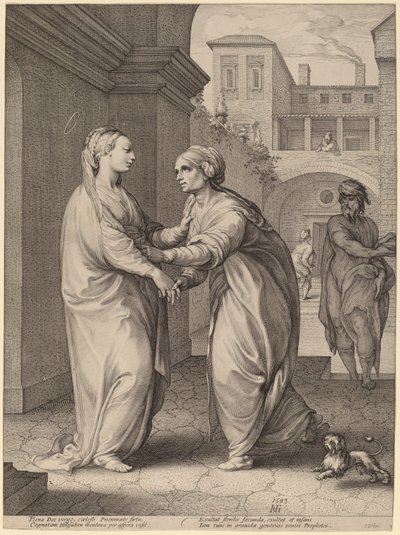 Besøget af Hendrik Goltzius in the style of Parmigianino