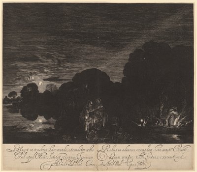 Flugten til Egypten af Hendrik Goudt after Adam Elsheimer