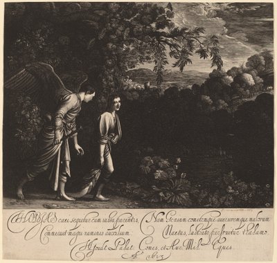 Tobias og englen (Den store Tobias) af Hendrik Goudt after Adam Elsheimer