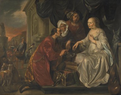 Rebecca modtager gaver fra Abrahams tjener af Hendrik Heerschop