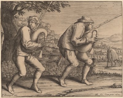 To sækkepibespillere af Hendrik Hondius I after Pieter Bruegel the Elder