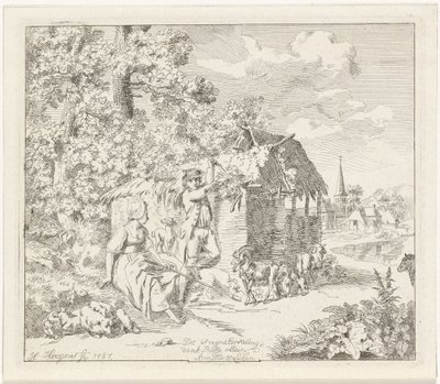 Hyrdinde og ung mand ved en lade Annette og Lubin (titel på objekt) af Hendrik Hoogers