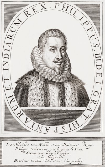 Kong Filip III af Spanien og som Filip II, konge af Portugal, af Hendrik I (after) Hondius