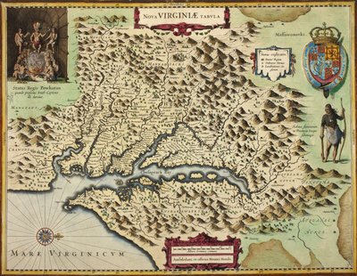 Et kort over Virginia (håndfarvet gravering) af Hendrik I Hondius