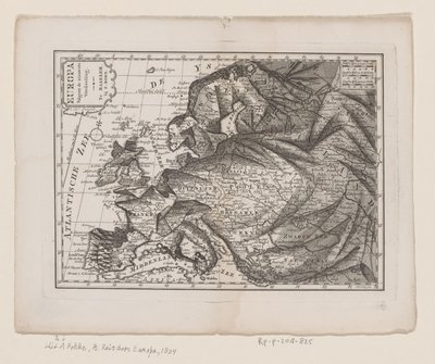Kort over Europa, som dronning Europa ifølge den seneste inddeling (titel på objekt) af Hendrik Kloekhoff