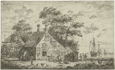 Gård ved en flod af Hendrik Kobell