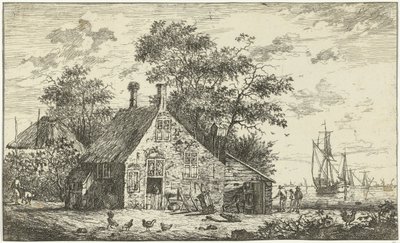 Gård ved en flod af Hendrik Kobell