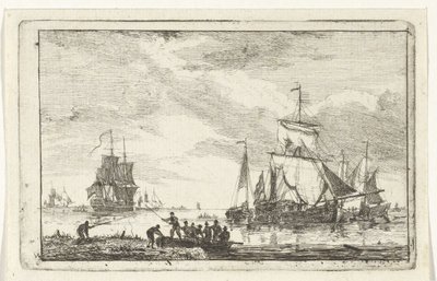 Flodudsigt med fiskere af Hendrik Kobell