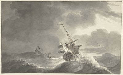 To skibe på havet i storm af Hendrik Kobell