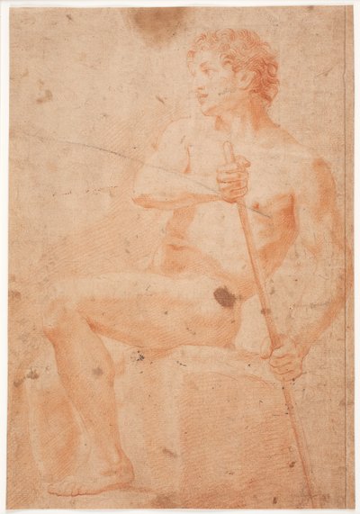 Mandlig modelstudie, siddende med stav af Hendrik Krock