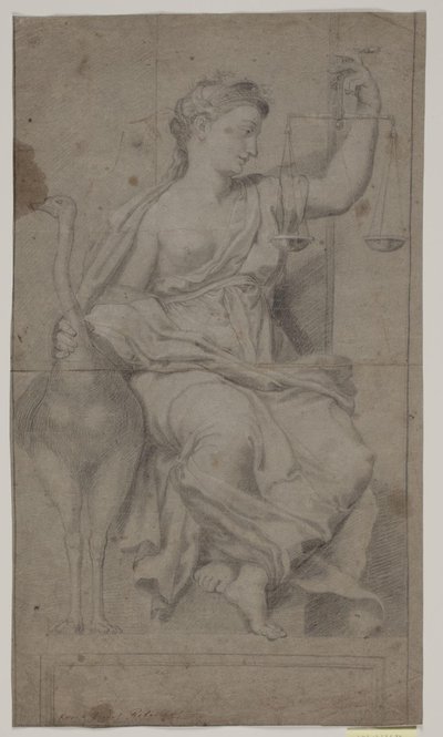 Siddende Justitia. (Studie efter figur i Sala di Costantino, Vatikanet, Rom) af Hendrik Krock