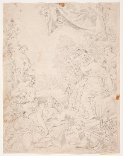 Sølvalderen. Studie efter Pietro da Cortona-komposition i Sala della Stufa, Palazzo Pitti, Firenze af Hendrik Krock