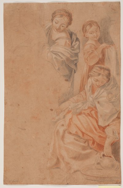Tre kvindeskikkelser. Studie efter Guido Renis freske i Cappella dell