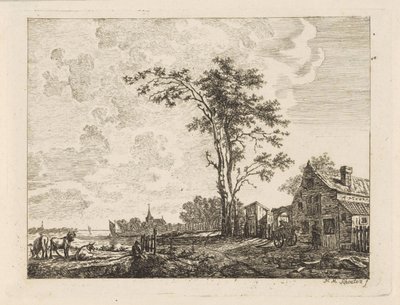 Landskab med et hus ved en flod af Hendrik Marcus Schouten