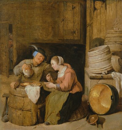En interiørscene med to bønder af Hendrik Martensz Sorgh