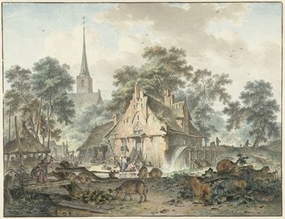 Vandmølle og landsbykirke af Hendrik Meijer