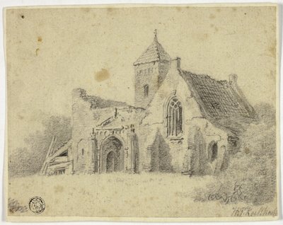 Landskirke i ruiner af Hendrik Pieter Koekkoek