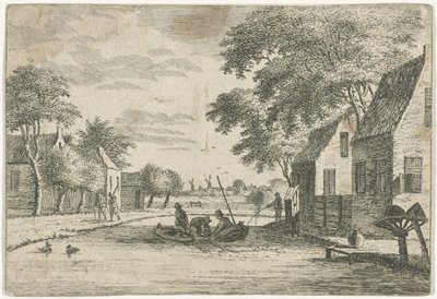 Udsigt over landsbyen med fiskere af Hendrik Roosing