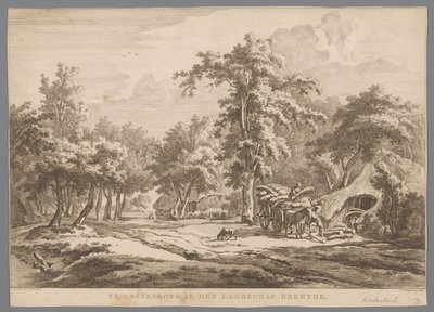 Landskab med høvogn nær Westerbork I Westerborg i landskabet Drenthe (titel på objekt) Ni ansigter i Drenthe (serietitel) IX ansigter i og nær Drenthes landskab (serietitel) af Hendrik Schwegman