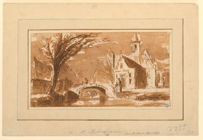 Tegning, By ved en kanal, 1750-70 af Hendrik Spilman