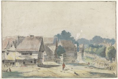 Udsigt over en landsby med bindingsværkshuse af Hendrik Spilman