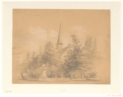 Kirke mellem træer af Hendrik Valkenburg