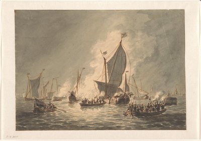Ødelæggelse og afbrænding af tiggere af de spanske skibe ved Den Briel, 1572 af Hendrik Vettewinkel