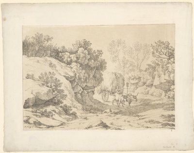 Høvogn på vejen Tentamina Lithographica (serietitel) Italienske landskaber (serietitel) af Hendrik Voogd