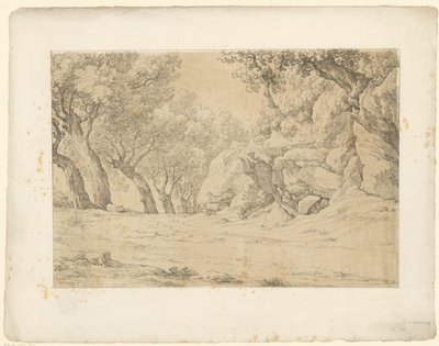 Allé med tilgroede klipper Tentamina Lithographica (serietitel) Italienske landskaber (serietitel) af Hendrik Voogd