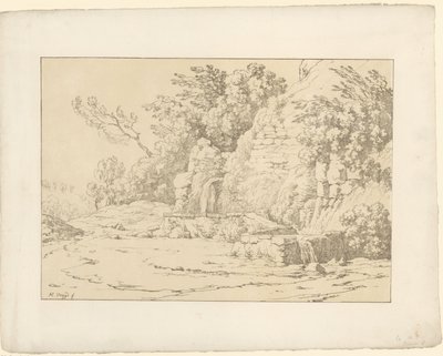 Klipper med bassiner Tentamina Lithographica (serietitel) Italienske landskaber (serietitel) af Hendrik Voogd