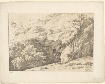 Sten med buske Tentamina Lithographica (serietitel) Italienske landskaber (serietitel) af Hendrik Voogd