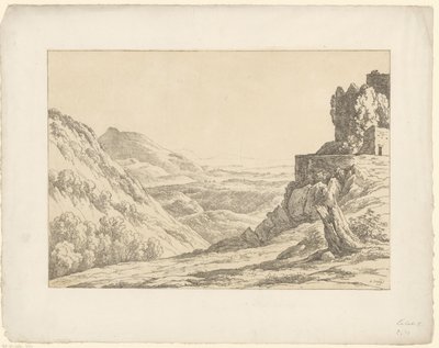 Ruin med udsigt Tentamina Lithographica (serietitel) Italienske landskaber (serietitel) af Hendrik Voogd