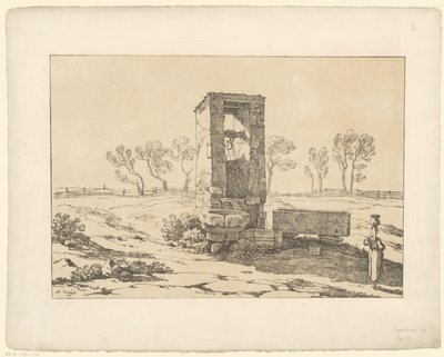 Kvinde ved godt Tentamina Lithographica (serietitel) Italienske landskaber (serietitel) af Hendrik Voogd