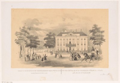 Udsigt fra Tournooiveld af Herenlogement van Dordrecht i Haag omkring 1850 Udsigt over huset til den meget velfødte hr. jhr. hr. H. I. Caan, kan ses fra Tournooiveld (titel på objektet) af Hendrik Wilhelmus Last (attributed to)