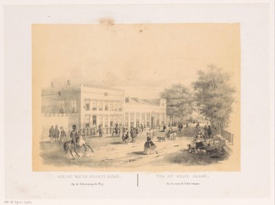 Udsigt over Groote Koninklijke Bazar i Haag Udsigt over Grote Bazar på Scheveningsche Weg (titel på objekt) af Hendrik Wilhelmus Last