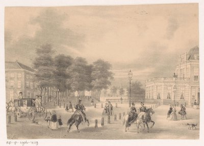 Udsigt fra stedet til Vijverberg i Haag af Hendrik Wilhelmus Last