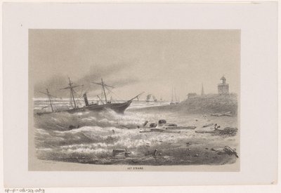 Skib i problemer på stranden under stormen den 28. maj 1860 The Beach (titel på objekt) Album med ti litografiske skitser, forestillende Tooneelen af ​​ødelæggelsen, ophidset af stormen den 28. maj 1860 i 