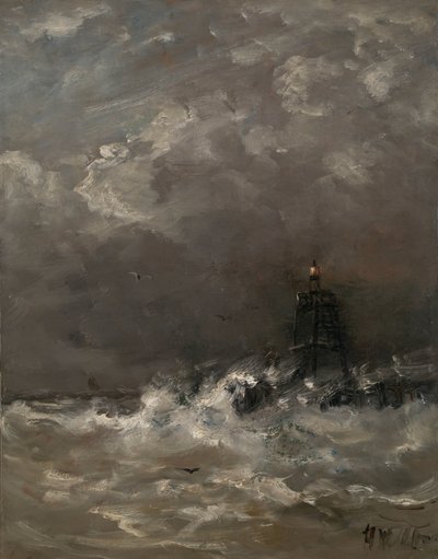 Fyrtårn i Breaking Waves Fyrtårn i brændingen af Hendrik Willem Mesdag (signed by artist)