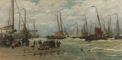 Fishing Pinks i Breaking Waves Pinken in de branding af Hendrik Willem Mesdag