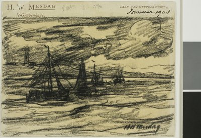 Skibe på havet af Hendrik Willem Mesdag