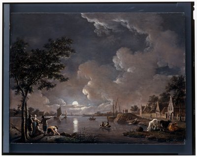 Et flodlandskab ved måneskin af Hendrik Willem Schweickhardt