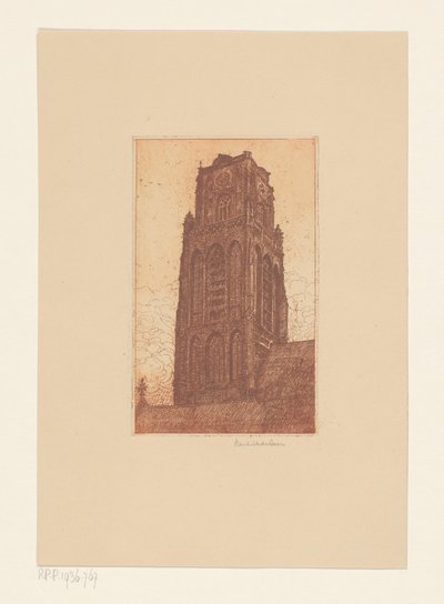 Studie af et kirketårn af Hendrik de Boer (signed by artist)
