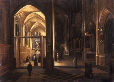 Det indre af en gotisk kirke (olie på kobber) af Hendrik the Younger Steenwyck