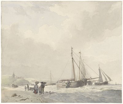 Udsigt over stranden ved Scheveningen af Hendrikus van de Sande Bakhuyzen