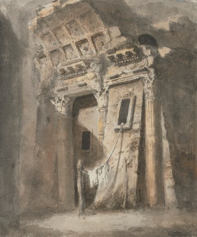 Ødelagt buegang med en vaskelinje, muligvis i Rom af Heneage Finch fourth Earl of Aylesford