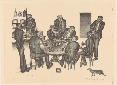 Kortspillende mænd i en bar af Henk Henriët (signed by artist)