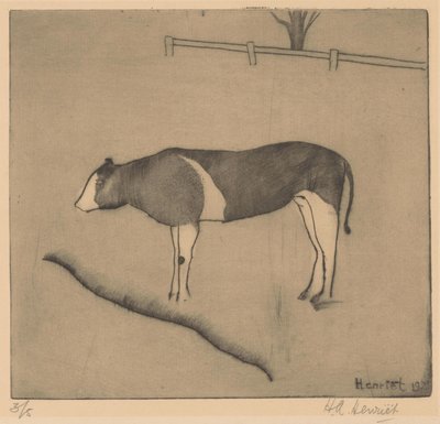 Ko stående ved en bank af Henk Henriët (signed by artist)