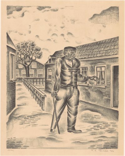 Mand med træben og spadserestok af Henk Henriët (signed by artist)