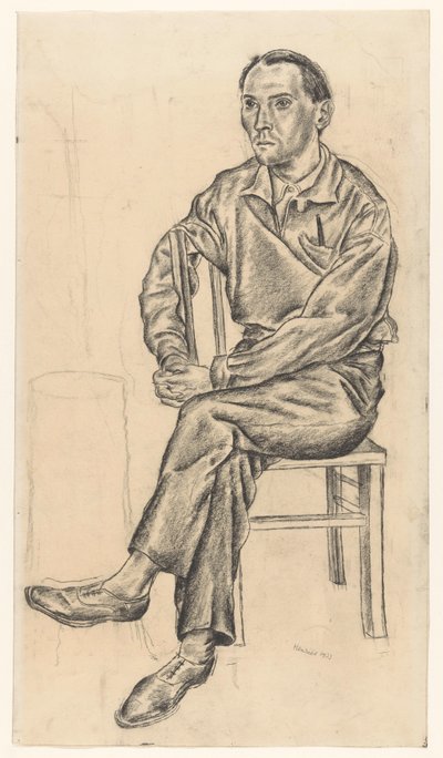 Mand sidder på en stol af Henk Henriët (signed by artist)